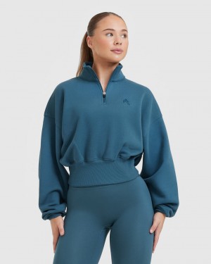 Oner Active All Day Crop 1/4 Zip Sweatshirts Blå | 573-VCDQFU