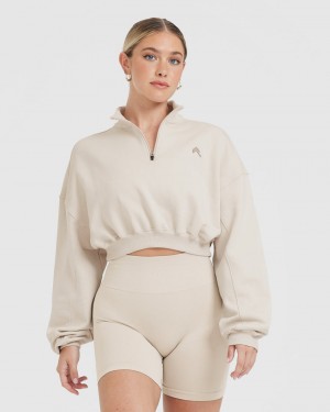 Oner Active All Day Lette Crop 1/4 Zip Sweatshirts Brune | 421-CWZKJB