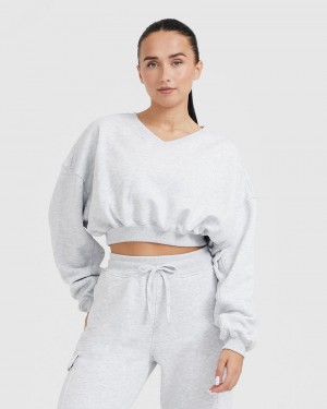 Oner Active All Day Lette Oversized V-Neck Sweatshirts Lysegrå | 814-CXPWNL