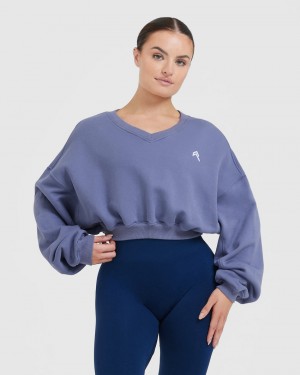 Oner Active All Day Lette Oversized V-Neck Sweatshirts Blå | 013-HJQSXO