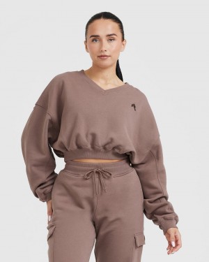 Oner Active All Day Lette Oversized V-Neck Sweatshirts Brune | 567-FYBVGA