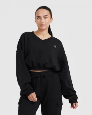 Oner Active All Day Lette Oversized V-Neck Sweatshirts Sort | 492-FNCVTD