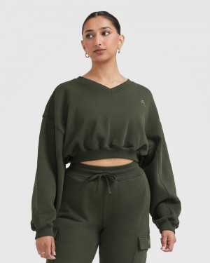 Oner Active All Day Lette Oversized V-Neck Sweatshirts Khaki | 302-XWMURY