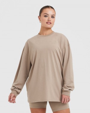 Oner Active Classic Lifters Grafisk Oversized Lette Long Sleeve T Shirts Grå | 843-GZXKUA