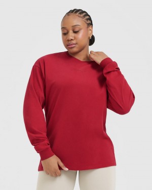 Oner Active Classic Mirror Grafisk Oversized Long Sleeve T Shirts Rød Bordeaux | 769-VCEUON