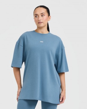 Oner Active Classic Oner Grafisk Longline T Shirts Blå | 284-PFTDGV