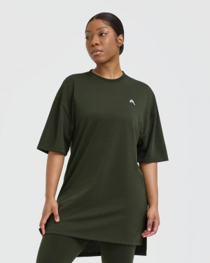 Oner Active Classic Oversized Longline T Shirts Khaki | 796-FGKISJ