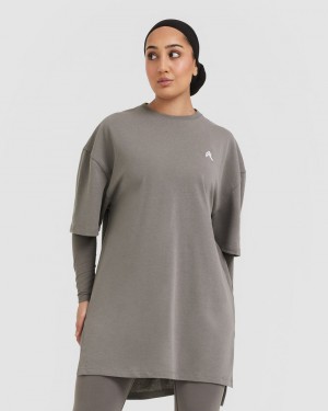 Oner Active Classic Oversized Longline T Shirts Grå | 698-PWFOCA