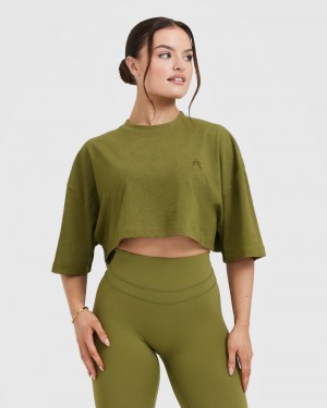 Oner Active Classic Relaxed Crop Lette T Shirts Olivengrøn Grøn | 219-ZTNVRU