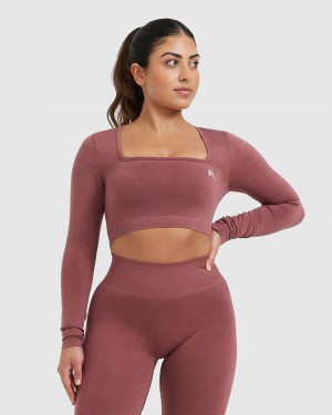 Oner Active Effortless Square Neck Crop Long Sleeve T Shirts Lyserød | 089-PGZWES