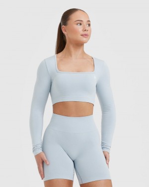 Oner Active Effortless Square Neck Crop Long Sleeve T Shirts Blå | 309-WCUQZF