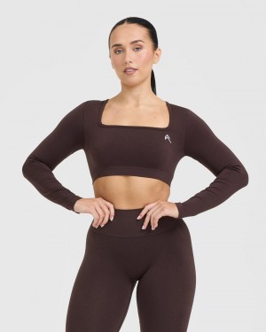 Oner Active Effortless Square Neck Crop Long Sleeve T Shirts Lilla Brune | 481-SZWNDO