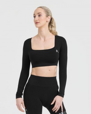 Oner Active Effortless Square Neck Crop Long Sleeve T Shirts Sort | 856-VNACZE