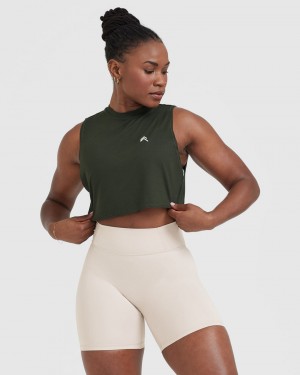 Oner Active Go To Muscle Crop T Shirts Khaki Grøn | 157-FLREZT