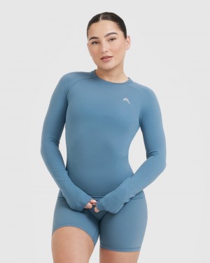 Oner Active Go To Seamless Fitted Long Sleeve T Shirts Blå | 975-IVQZHC