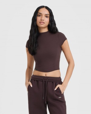 Oner Active Mellow Rib Mid Mock Neck T Shirts Lilla Brune | 859-YPKVQF