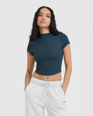 Oner Active Mellow Rib Mid Mock Neck T Shirts Blå | 910-XWHGIQ