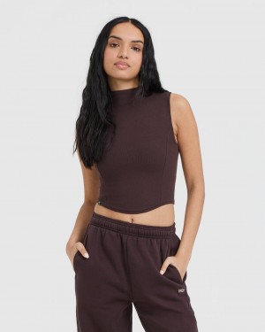 Oner Active Mellow Rib Mid Mock Neck Tank T Shirts Lilla Brune | 678-ORZGTF