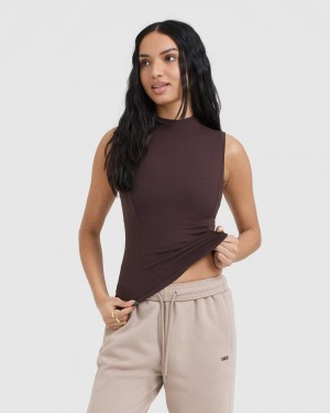 Oner Active Mellow Rib Mock Neck Tank T Shirts Lilla Brune | 732-DCNWHV