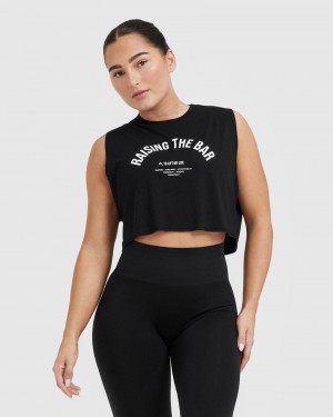 Oner Active Raising The Bar Grafisk Muscle Crop T Shirts Sort | 241-XOHADK