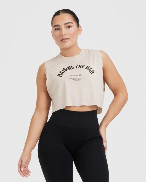 Oner Active Raising The Bar Grafisk Muscle Crop T Shirts Brune | 840-RVWOKC