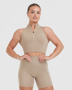 Oner Active Timeless Half Zip Crop Tank T Shirts Grå | 783-TNXRVC