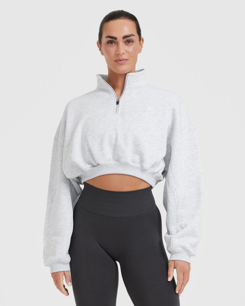 Oner Active All Day Cosy Crop 1/4 Zip Sweatshirts Lysegrå | 840-FWDQIK