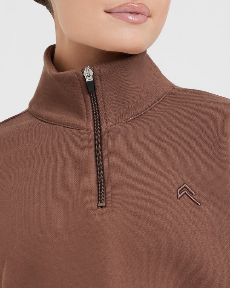 Oner Active All Day Crop 1/4 Zip Sweatshirts Brune | 749-TAVZCO