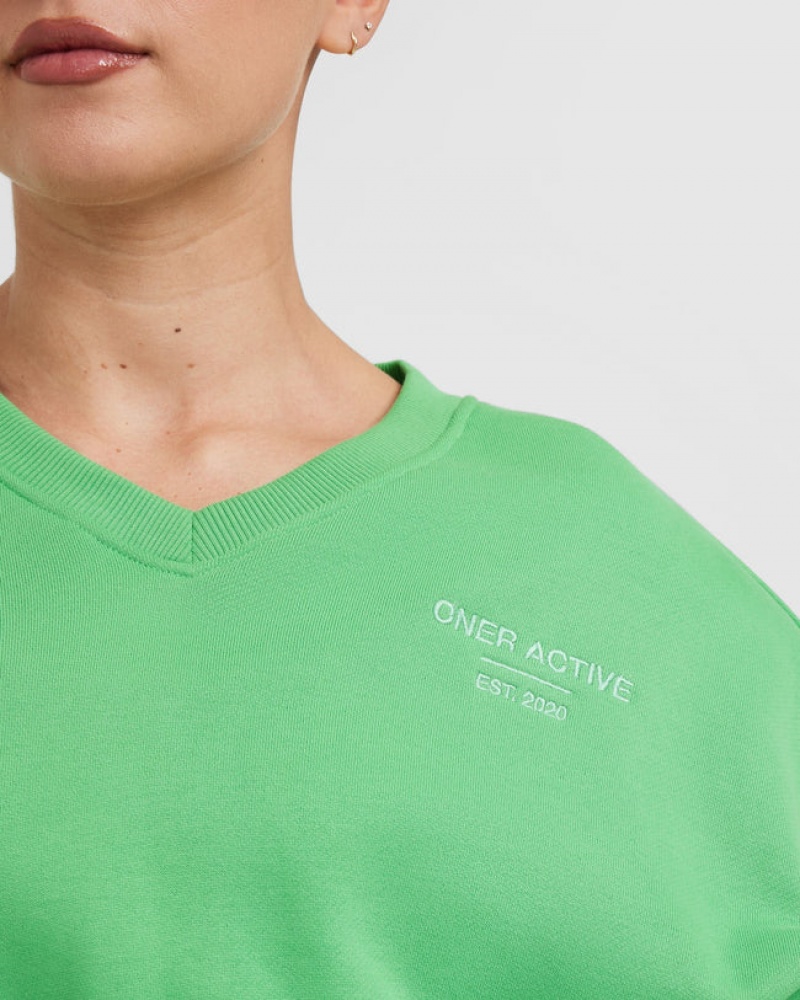 Oner Active All Day Est 2020 Crop V-Neck Sweatshirts Grøn | 903-JTAWOL