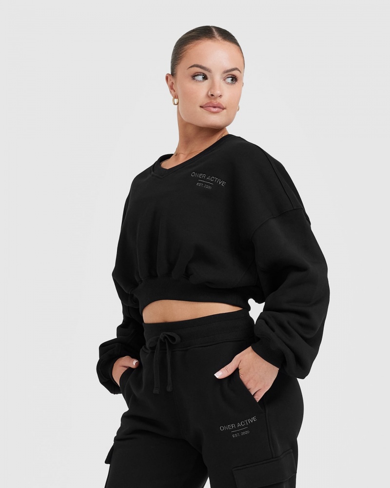 Oner Active All Day Est 2020 Crop V-Neck Sweatshirts Sort | 901-AEXUCY