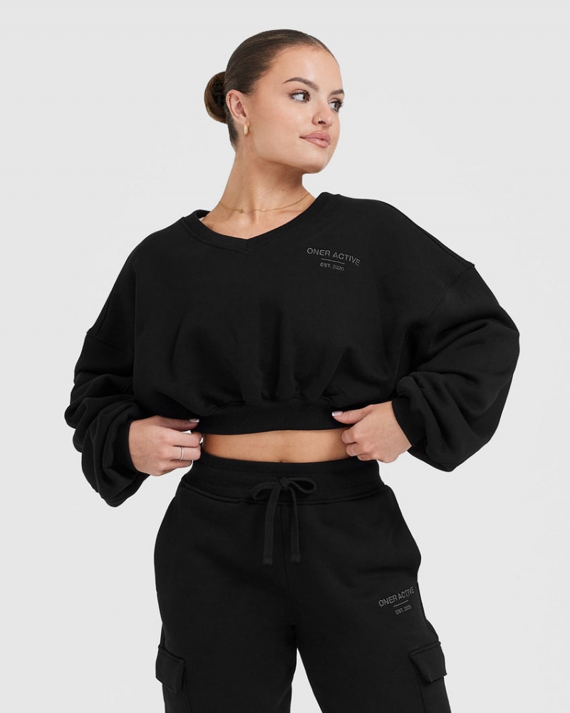 Oner Active All Day Est 2020 Crop V-Neck Sweatshirts Sort | 901-AEXUCY