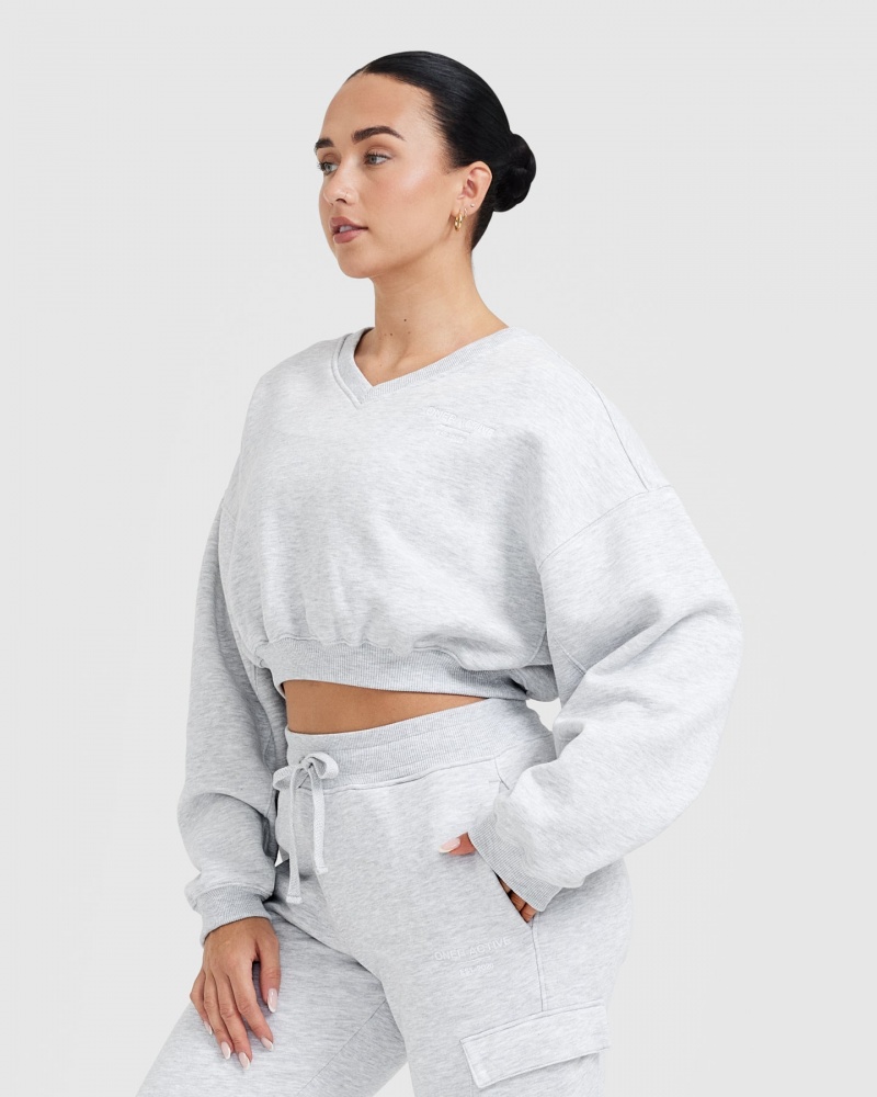 Oner Active All Day Est 2020 Crop V-Neck Sweatshirts Lysegrå | 780-YJOKWA