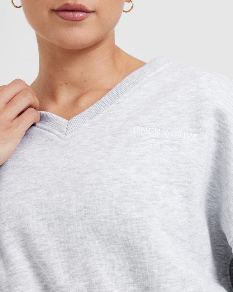 Oner Active All Day Est 2020 Crop V-Neck Sweatshirts Lysegrå | 780-YJOKWA