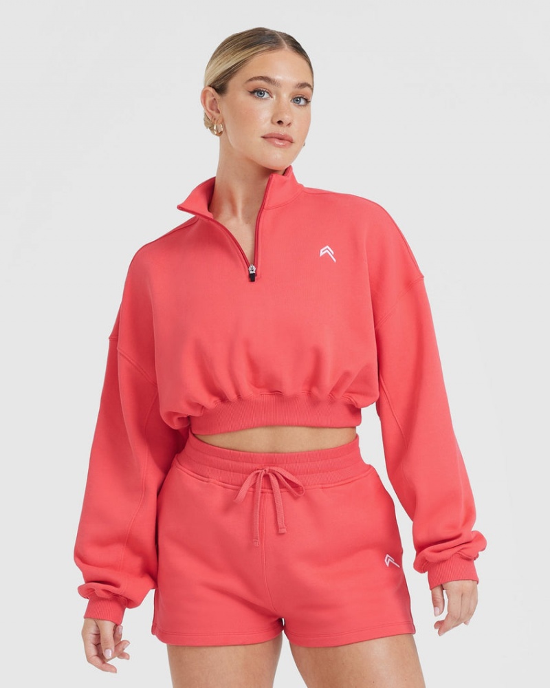 Oner Active All Day Lette Crop 1/4 Zip Sweatshirts Rød | 829-JOLKNM