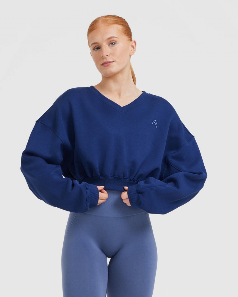 Oner Active All Day Lette Oversized V-Neck Sweatshirts Blå | 574-UDGTHY