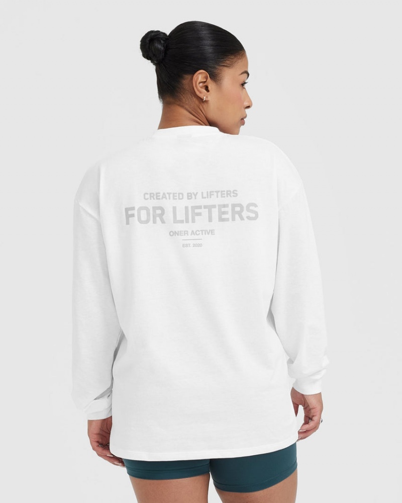 Oner Active Classic Lifters Grafisk Oversized Lette Long Sleeve T Shirts Hvide | 854-JMADUN