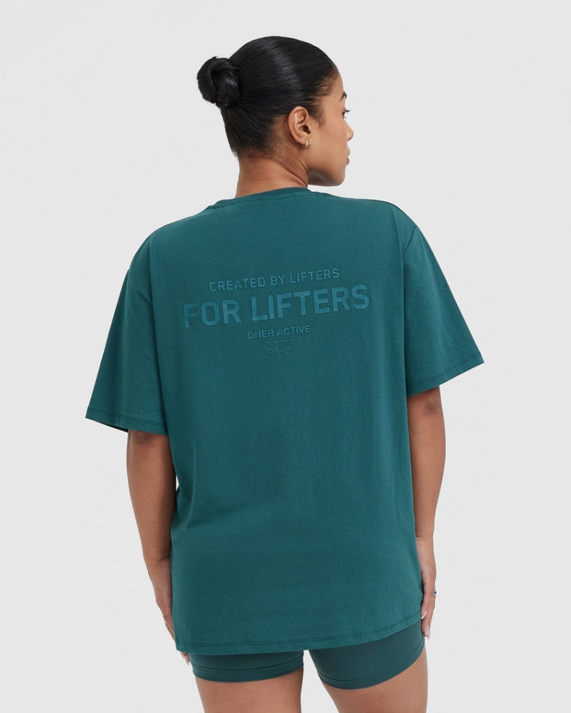 Oner Active Classic Lifters Grafisk Oversized Lette T Shirts Blå Turkis | 576-DGAYWE