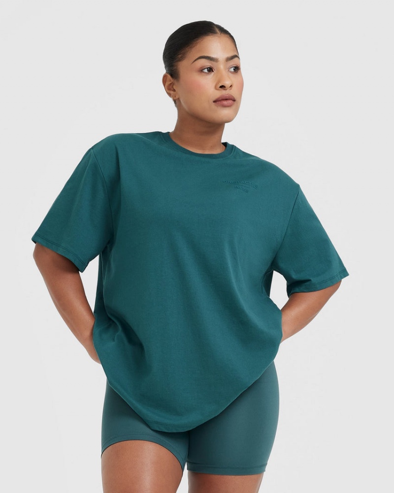 Oner Active Classic Lifters Grafisk Oversized Lette T Shirts Blå Turkis | 576-DGAYWE