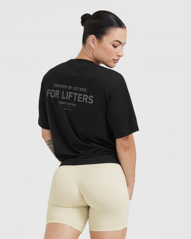 Oner Active Classic Lifters Grafisk Oversized Lette T Shirts Sort | 890-XILMYU