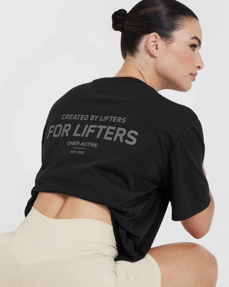 Oner Active Classic Lifters Grafisk Oversized Lette T Shirts Sort | 890-XILMYU