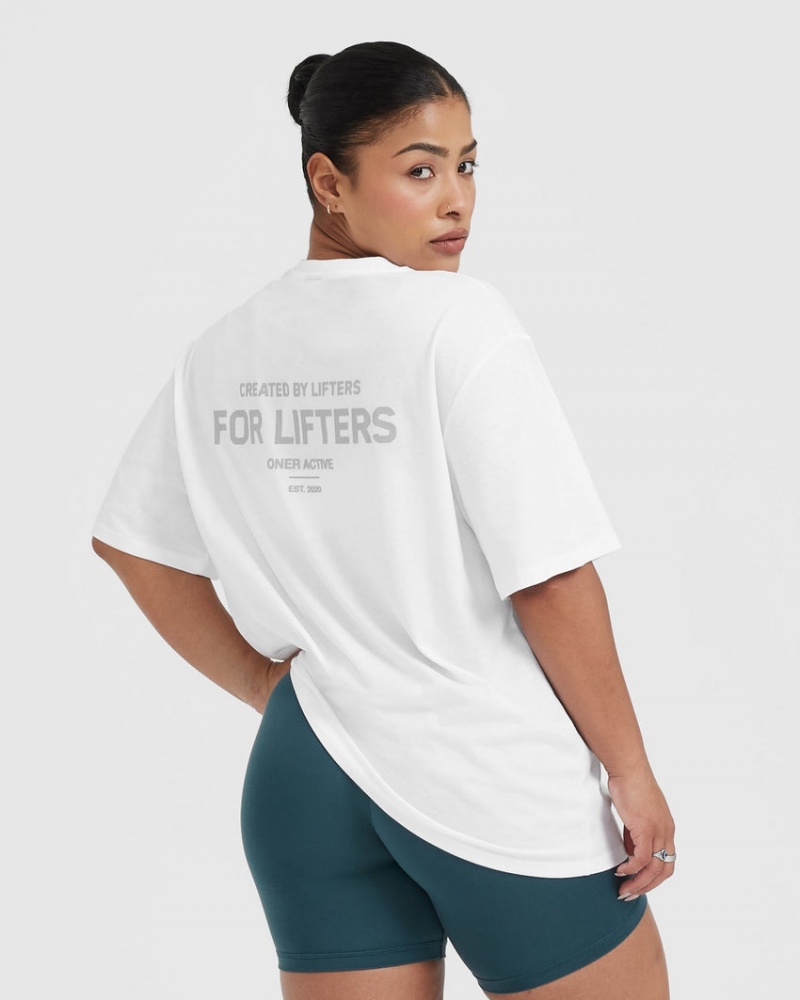 Oner Active Classic Lifters Grafisk Oversized Lette T Shirts Hvide | 319-JKNLQU