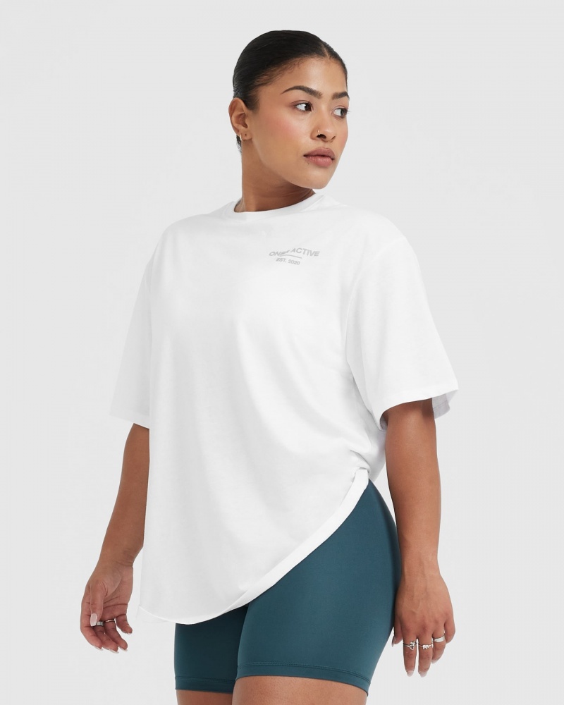 Oner Active Classic Lifters Grafisk Oversized Lette T Shirts Hvide | 319-JKNLQU