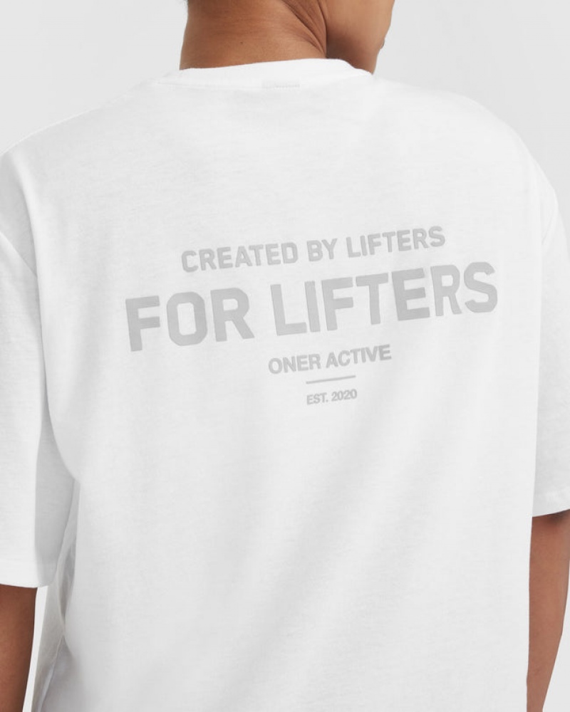 Oner Active Classic Lifters Grafisk Oversized Lette T Shirts Hvide | 319-JKNLQU