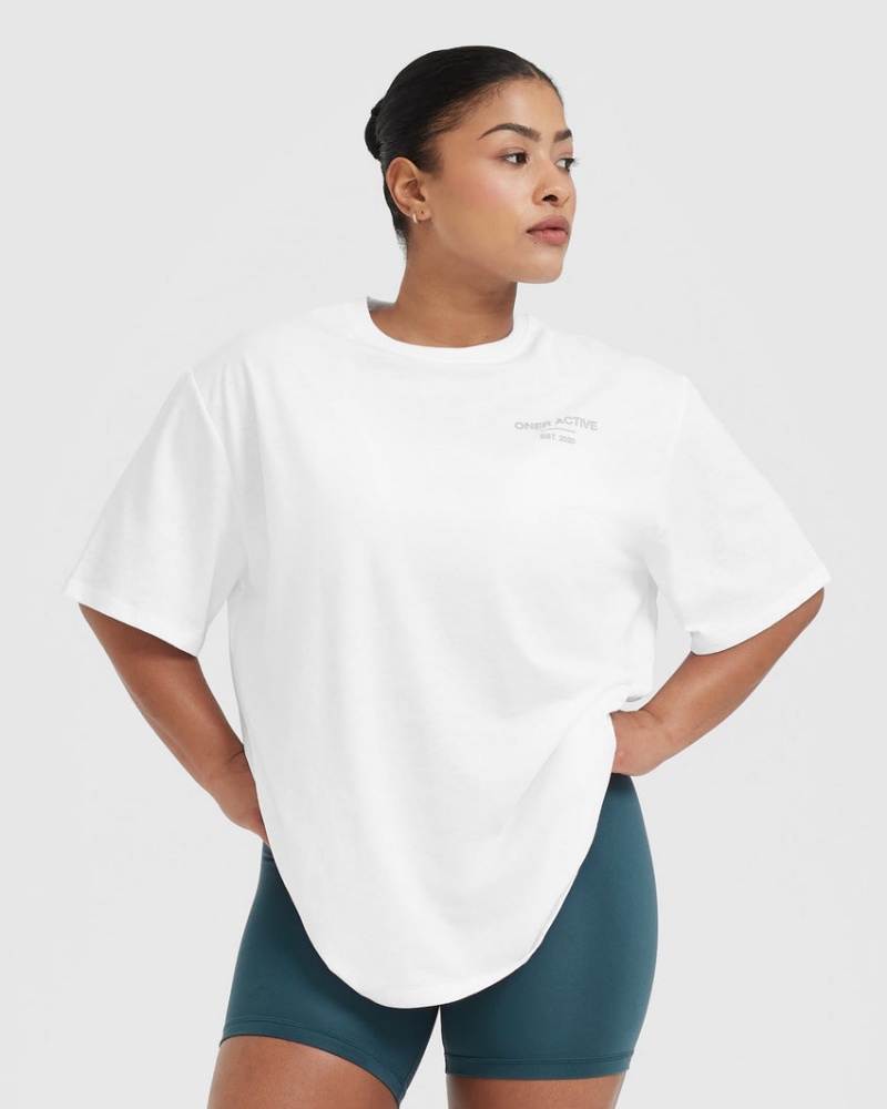 Oner Active Classic Lifters Grafisk Oversized Lette T Shirts Hvide | 319-JKNLQU