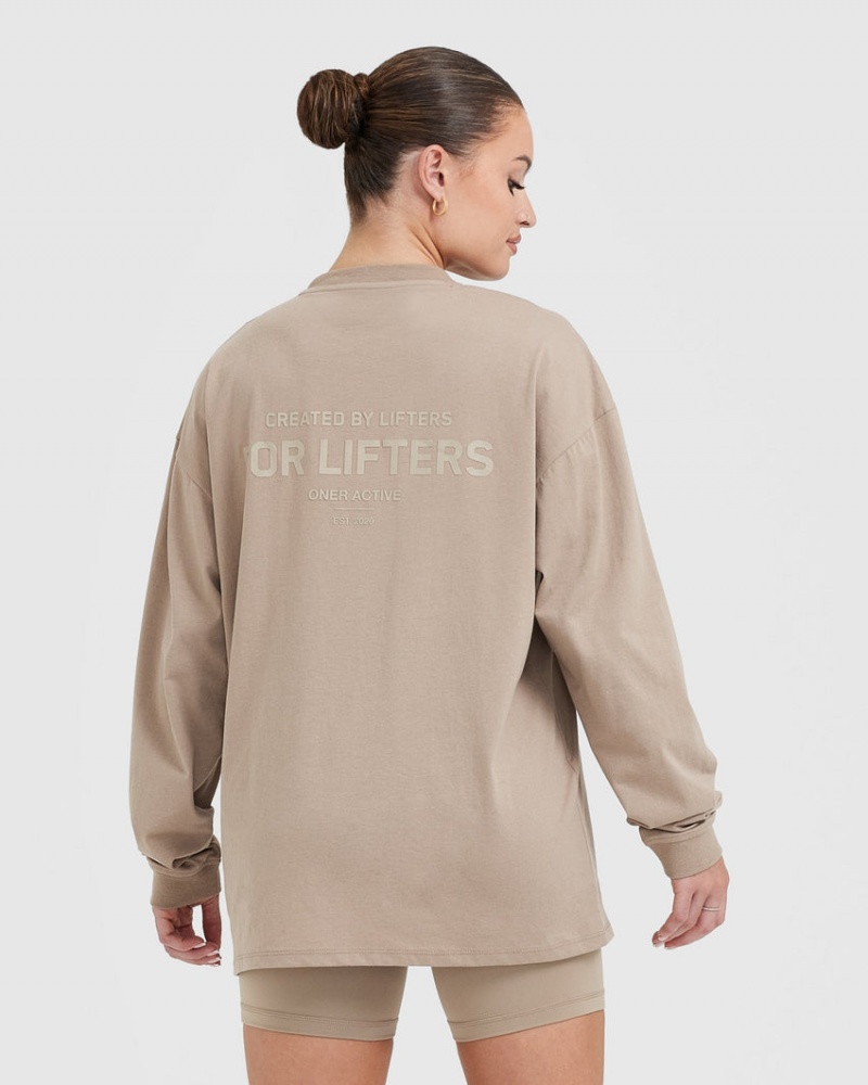 Oner Active Classic Lifters Grafisk Oversized Lette Long Sleeve T Shirts Grå | 843-GZXKUA