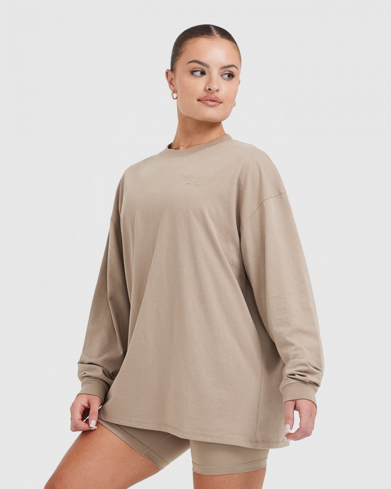 Oner Active Classic Lifters Grafisk Oversized Lette Long Sleeve T Shirts Grå | 843-GZXKUA