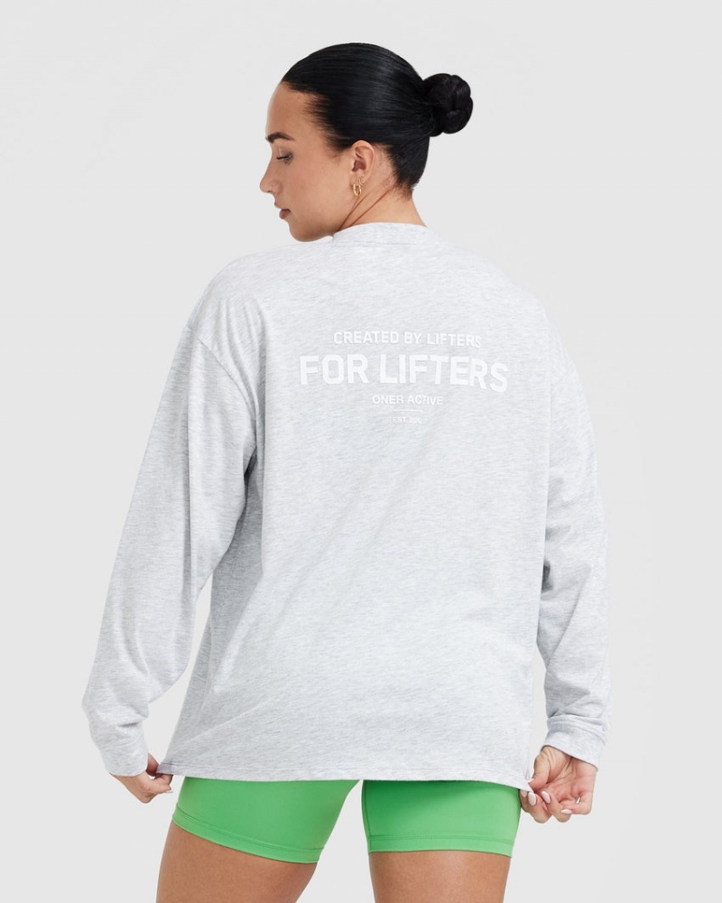 Oner Active Classic Lifters Grafisk Oversized Lette Long Sleeve T Shirts Lysegrå | 290-KCVIOA