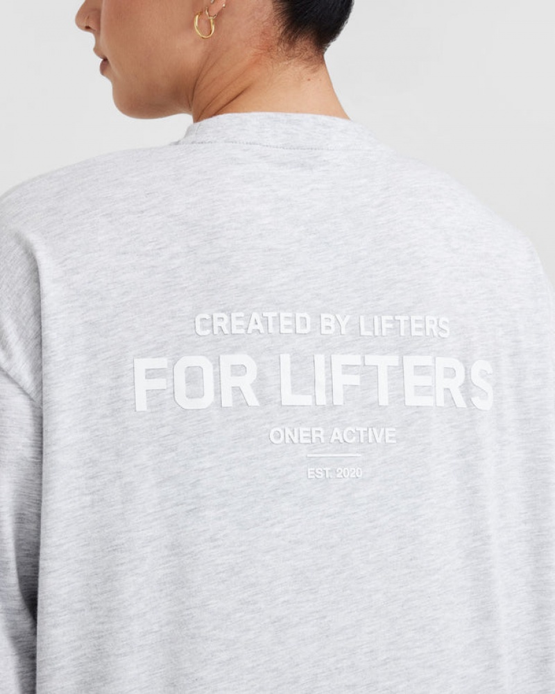 Oner Active Classic Lifters Grafisk Oversized Lette Long Sleeve T Shirts Lysegrå | 290-KCVIOA