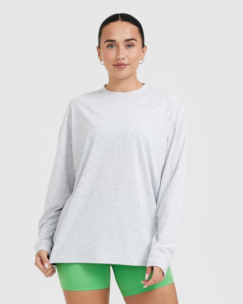 Oner Active Classic Lifters Grafisk Oversized Lette Long Sleeve T Shirts Lysegrå | 290-KCVIOA