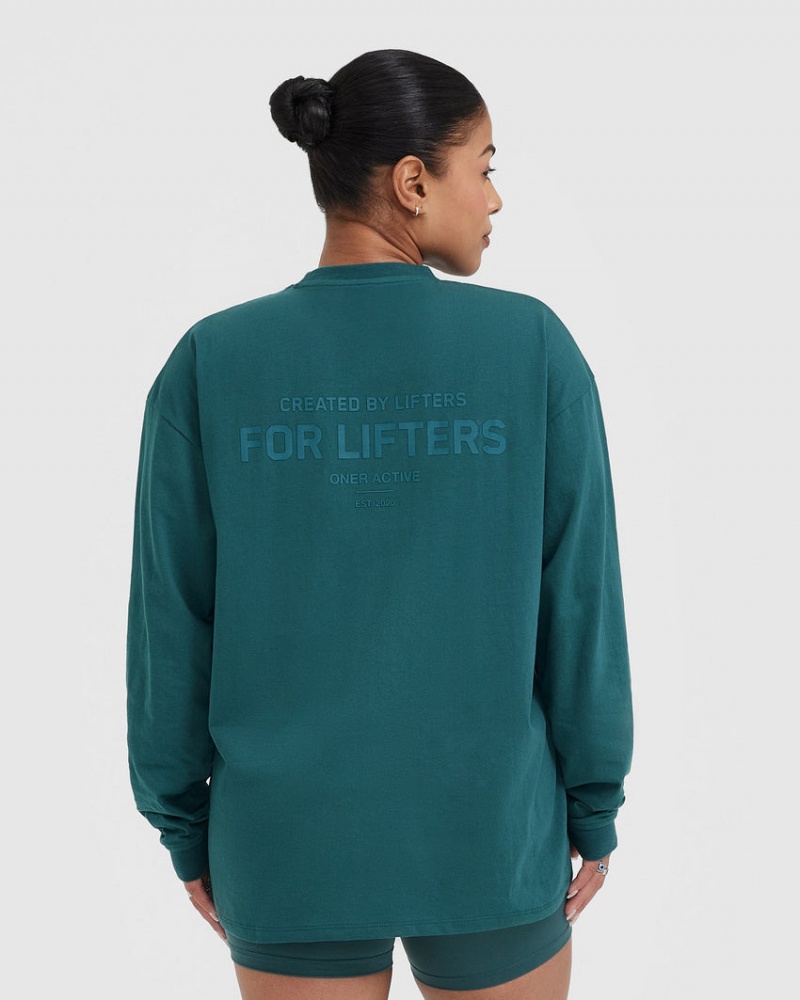 Oner Active Classic Lifters Grafisk Oversized Lette Long Sleeve T Shirts Blå Turkis | 803-ZLANIG